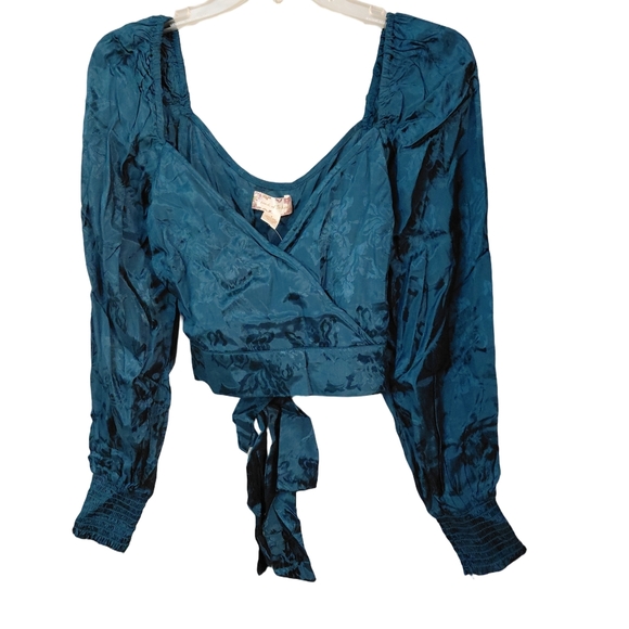 NWT Band of the Free Camille Crossover Deep Teal Crop Top Boho Size Small - Picture 3 of 9